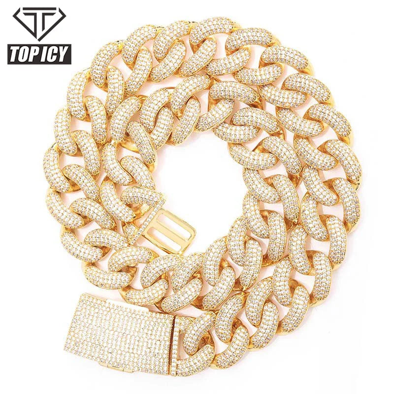 18mm Box Clasp Micro Pave Iced CZ Cuban Link Necklaces Chains Gold Color Luxury Rose Gold Bling Jewelry Fashion Hiphop for Men