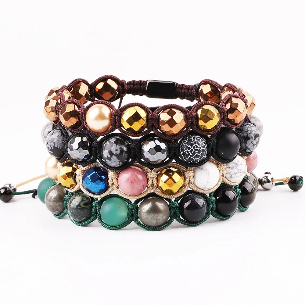 New Fashion 10mm Natural Stone Beads Bracelet Handmade Braided Rope Gemstone Bracelets for Men JBS12533