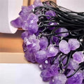 Wholesale Purple Crystal Cluster Amethyst Druzy Necklace Black Leather Rope Irregular Raw Stone Natural Healing for Women Gift