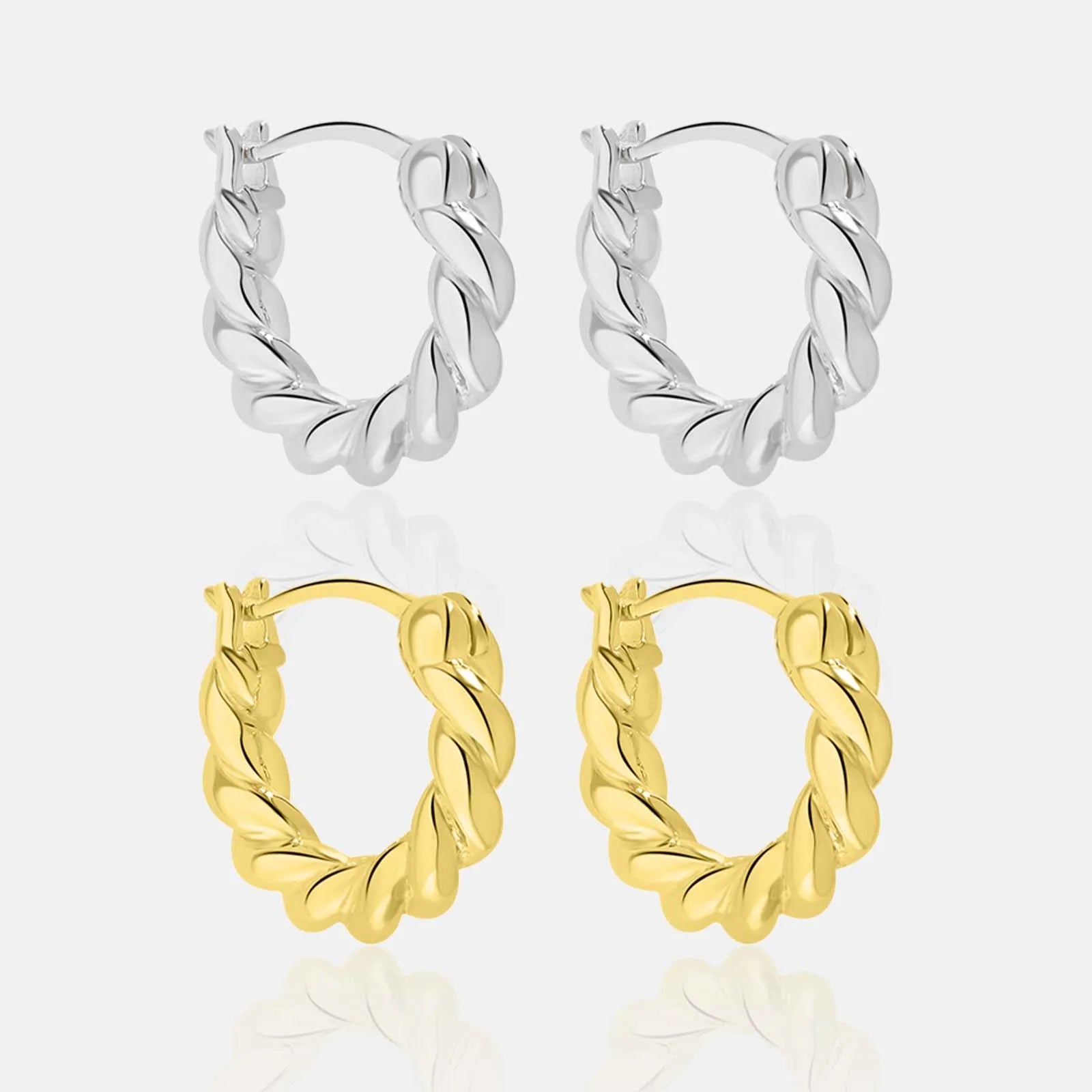 FUAMAY Vintage 925 Sterling Silver Twist Earrings 18K Gold Plated Chunky Twisted Hoop Earrings