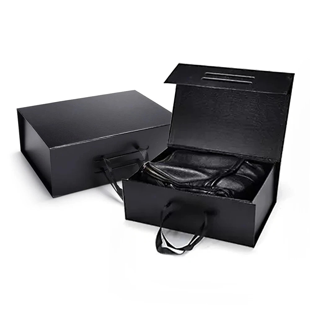 Custom Logo Matte Black Shipping Paper Packaging Magnetic Clothing Gift Box With Ribbon