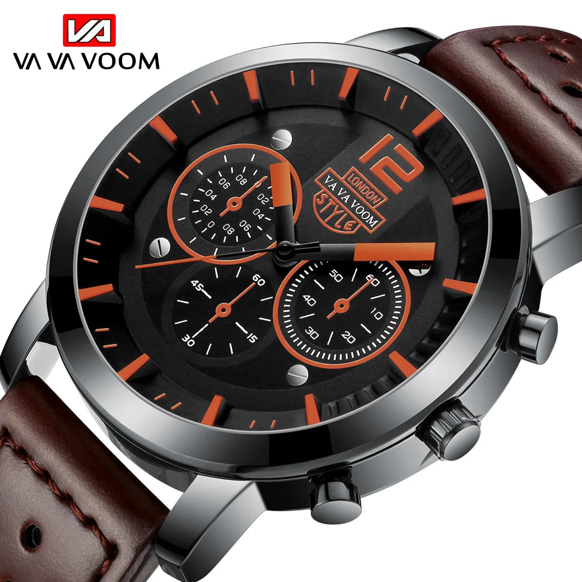 VA VA VOOM Watch 2073 Casual Fashion Leather Waterproof Men's Wristwatch Chronograph Quartz Watches Men Wrist Reloj Hombre
