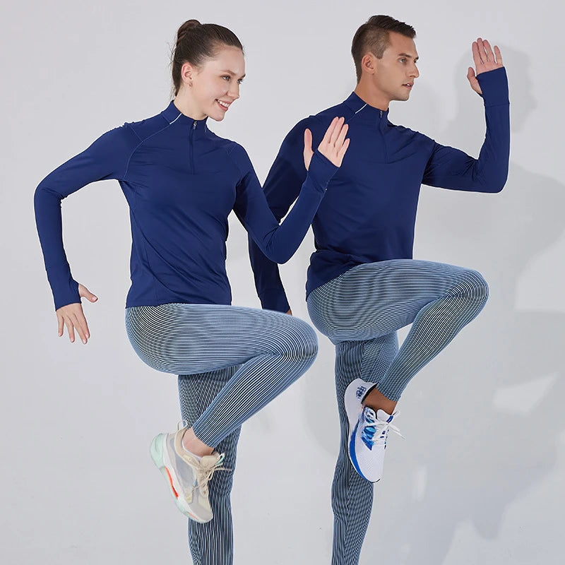 New Spring 2024 Sweat-Wicking Seamless Training Wear T-Shirt for Men and Women With Half-Zipper Suits for Jogging and Running