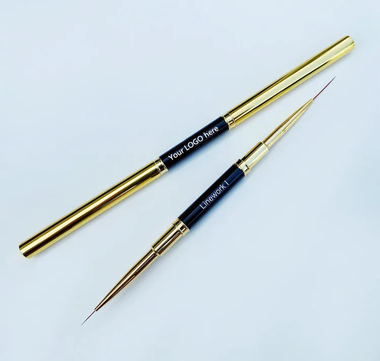 New Arrival 3D Brush Black-gold Metal Handle Nail Art Liner Brush Dual Ended Liner Brushes Kit