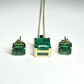 14k Yellow Gold Jewelry 10x12mm Green Lab Hydrothermal Colombian Emerald Stone Chain Pendant Necklace Earring Combination
