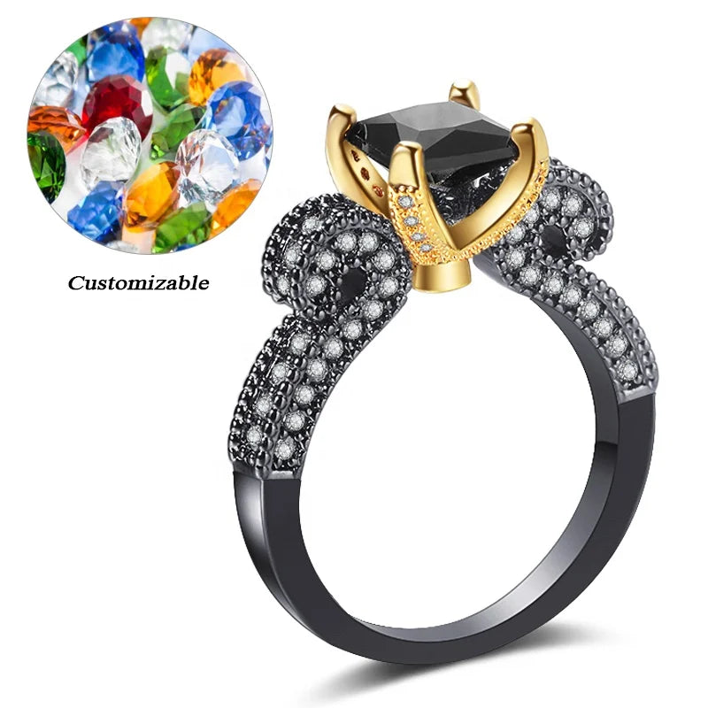 Luxury Imitated Moissanite Diamond Ring Black Plated Wedding Rings Inlaid Cubic Zircon for Man Women Proposal Ring Jewelry