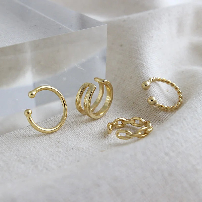 Fashion Jewelry 925 Sterling Silver 18k Gold Plated No Piercing Clip on Cartilage  Ear Cuff Earrings for Women