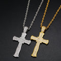 Prong Setting Cubic Zirconia Diamond Gold Plated Brass Hip Hop Jewelry Fashion Men Cross Design Male Necklace