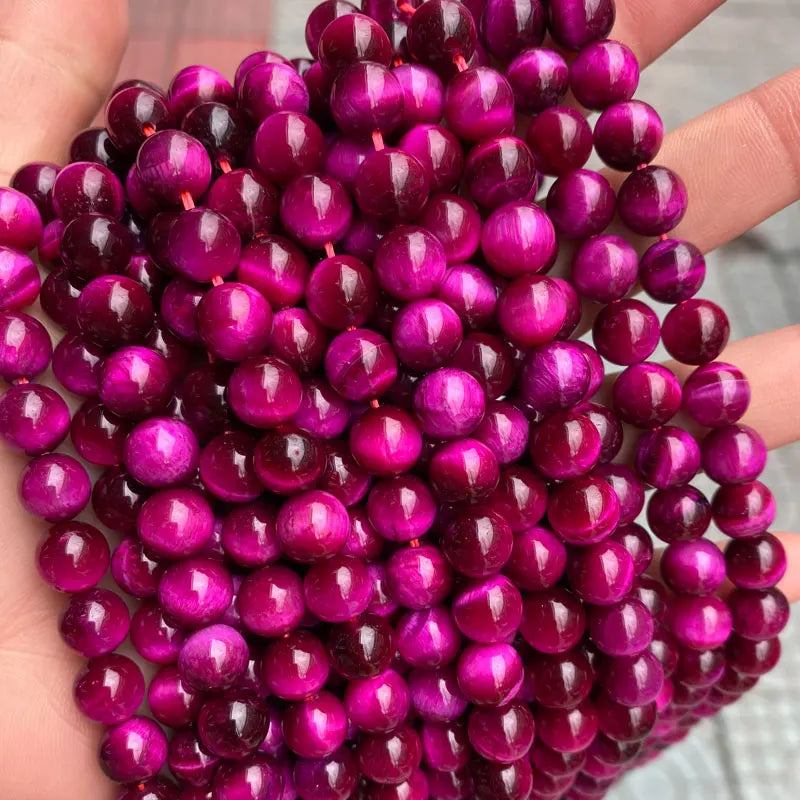 7A Grade Natural 8mm Gemstone Beads Round Dyed Fuchsia Tiger Eye Stone Loose Beads DIY for Jewelry Making