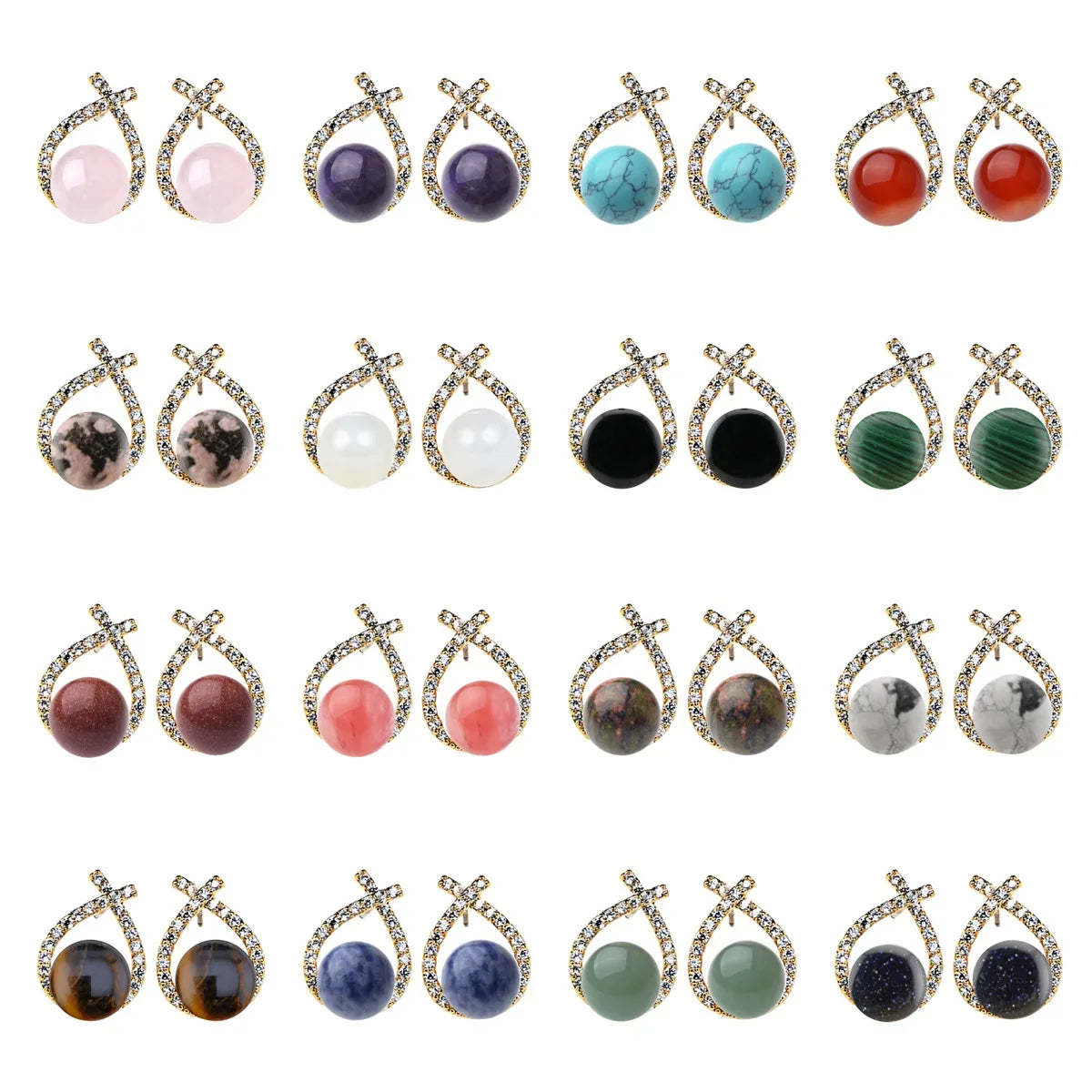 Silver Needle Korean Edition 18K Gold Diamond Gemstone Pearl Earrings Minimalist Small and Elegant Style Earrings