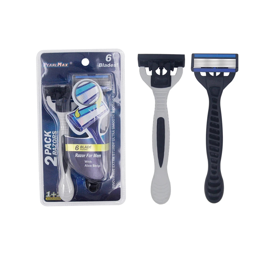 PearlMax Disposable Razor with Lubricating Strip and Super Rubber Handle Portable Shaver Six Blade Razors Mens