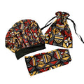 Custom African Pattern Bonnets Set for Women Silky Bonnet Silky Headband Silky Bag Set Custom Wide Band Bonnet with logo