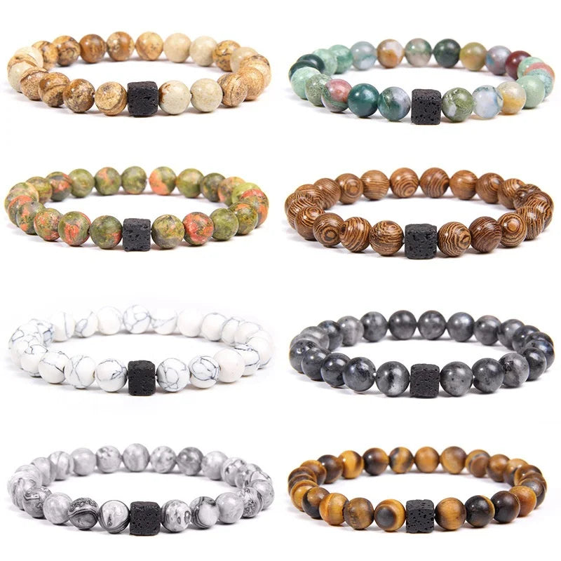 Natural yellow tiger eye stone bracelet for men frosted block volcanic stone charm and energy bracelet