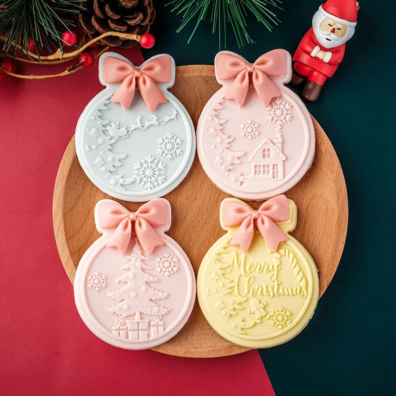 Saffron Christmas Bell Badge Acrylic Cookie Cutters Embosser and Tree Decoration Tools Fondant Christmas Biscuit Mold