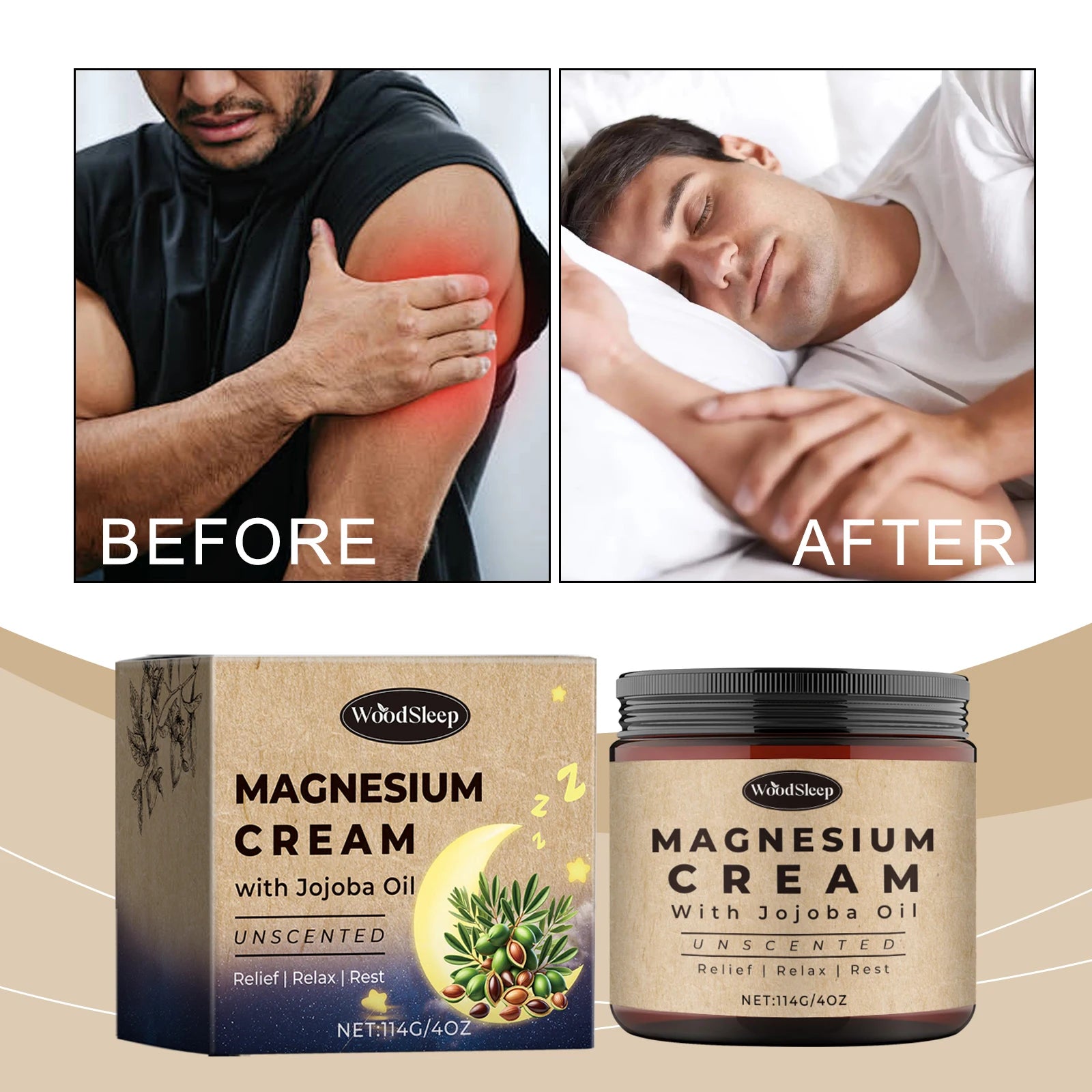 WOODSLEEP Magnesium Cream Relief Relax Rest Body Care Soothing Cream for Sleep With Jojoba Oil