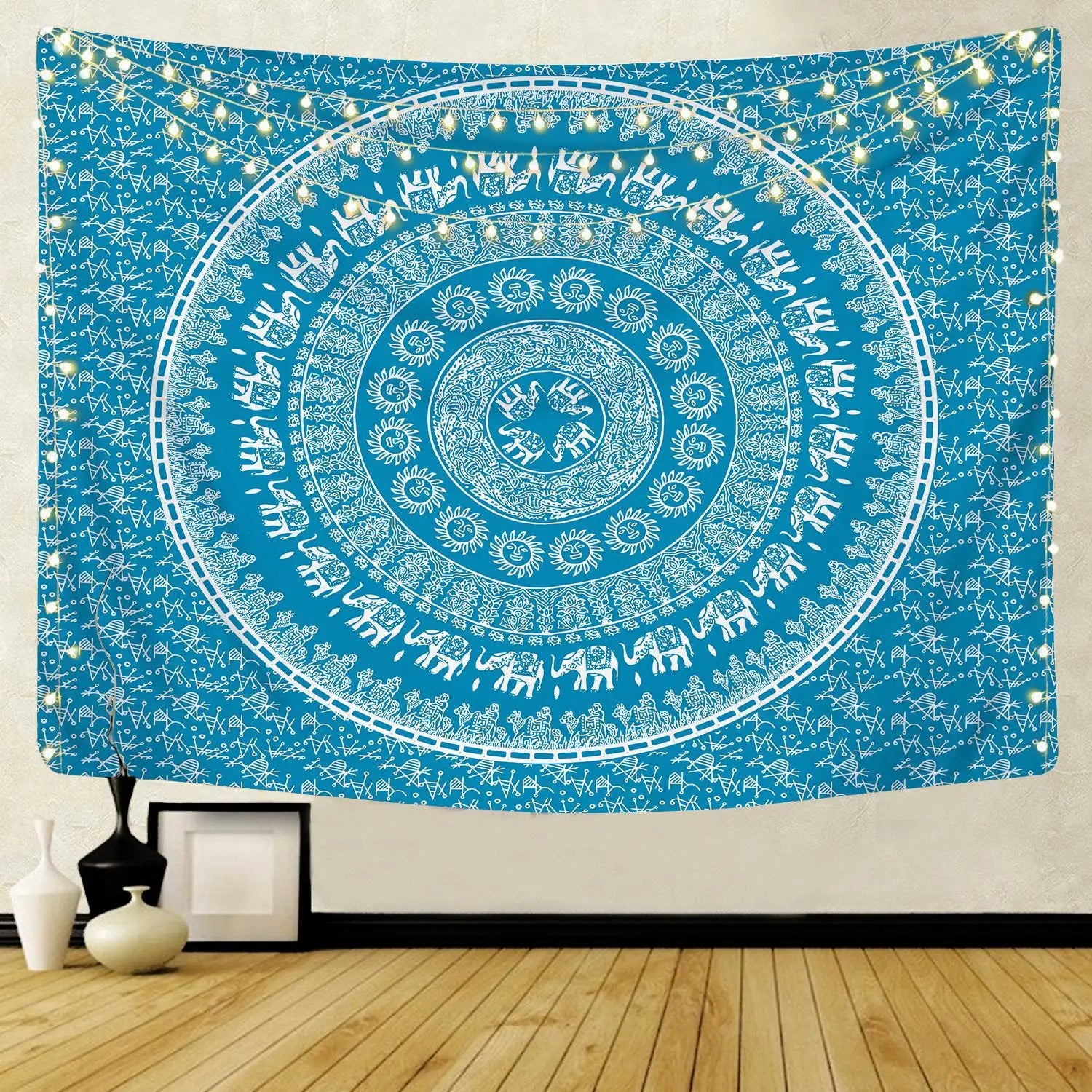 India Mandala Printed Woven Eco-Friendly Washable Wall Hanging Psychedelic Night Moon Tapestry Carpet