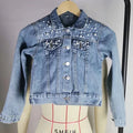 2022 Hot Sale Women Pearl Denim Jacket Kids Size Factory Wholesale Spring and Autumn Girl's Denim Coat