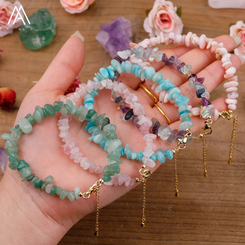 Tumbled Stone Bracelet Wholesale  Natural Stone Chip Beads Adjustable Bracelet Men Jewelry