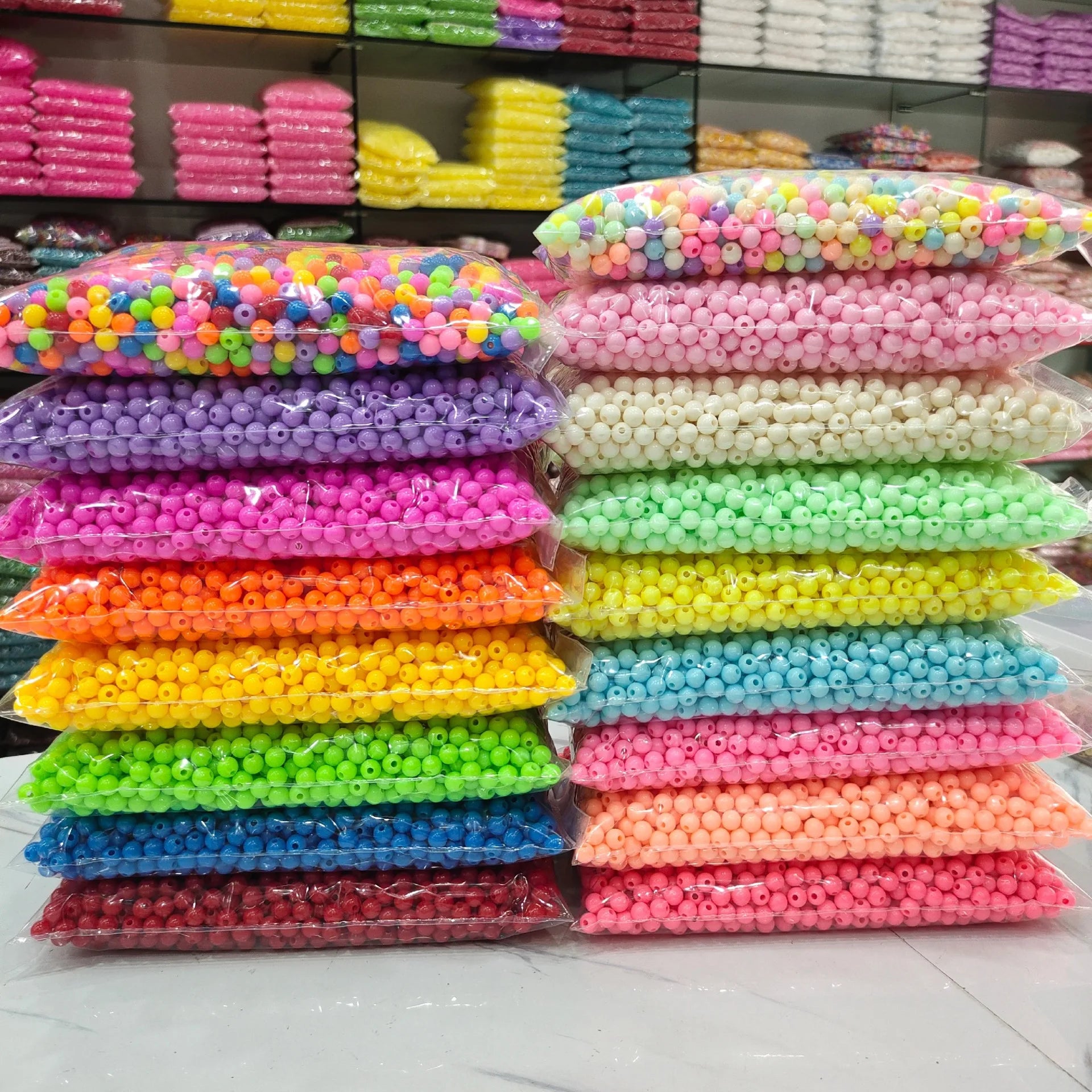 Factory Wholesale 6mm 8mm 10mm Colorful Loose Plastic Beads Acrylic Round Beads for DIY Jewelry Making