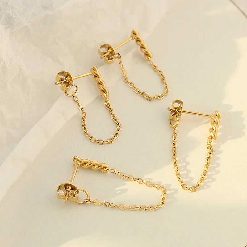 2024 New Tassel Chain Earrings Women's Fashion Versatile Stainless Steel Gold Plated Earrings Pendientes De Acero Inoxidable