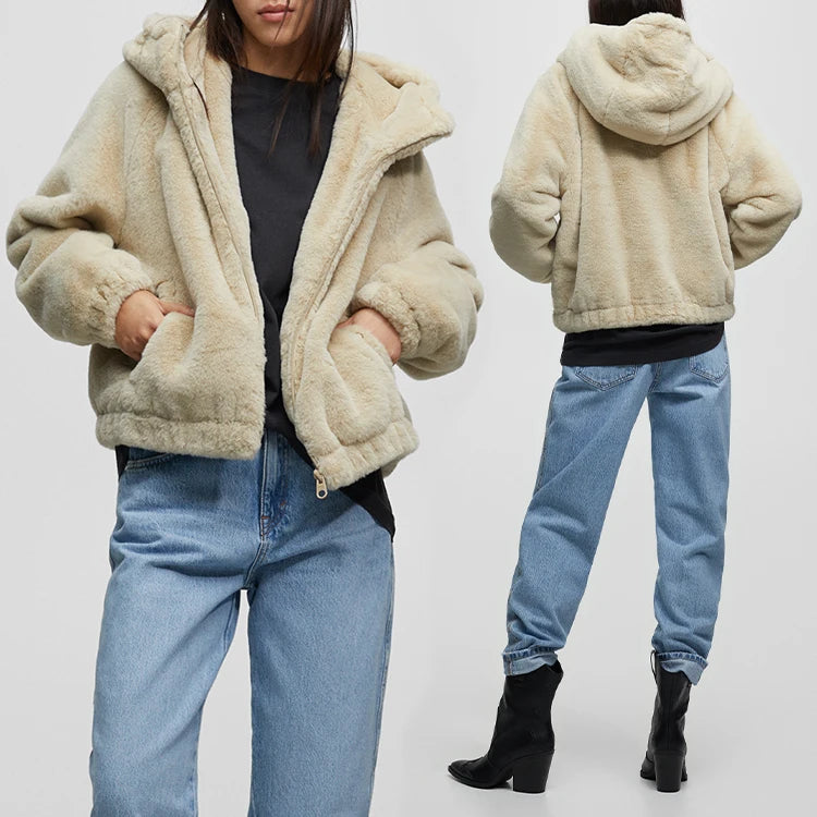 2026 Winter Solid Clothing Casual Warm Short Thick Hoodie Zipper Coat