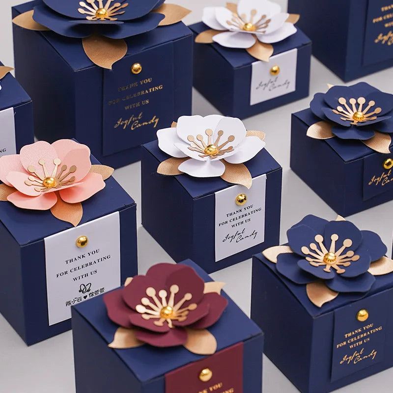 Creative Multi-Sizes Square Box Paper Box Candy Box for Wedding With Flower