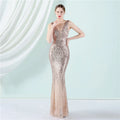 18832# New Positioning Floral Beads Banquet Elegance Long Sequin Fishtail Dress