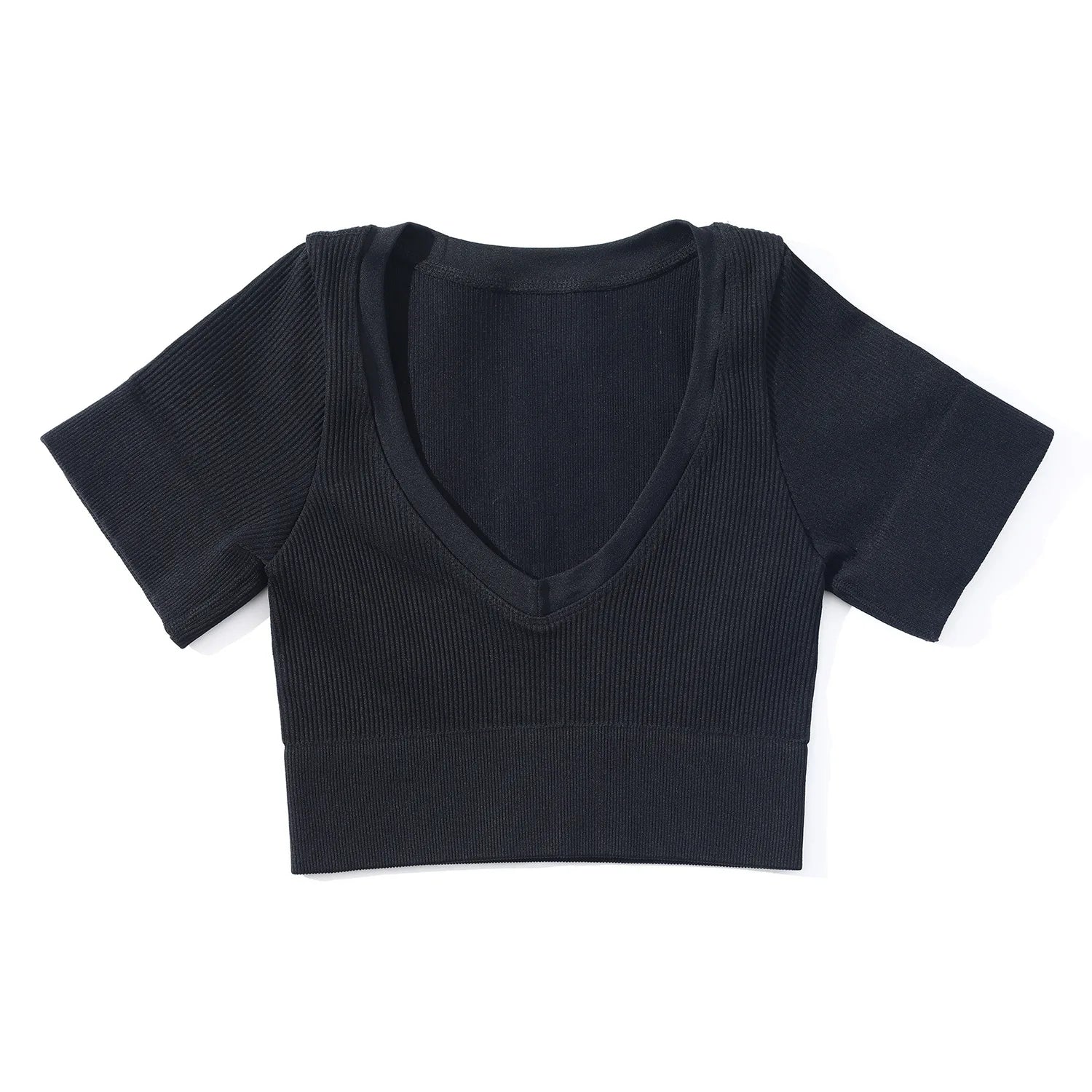 Spring New Ribbed Sport Seamless Quick Dry Fitness Outdoor Running Skinny Yoga Women Short Sleeve Top