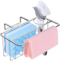 Sponge Holder for Kitchen Sink 3-in-1 Sink Caddy Brush Dish Towel Sink Organizer Liquid Drainer Rack-Stainless Steel Non-Folding