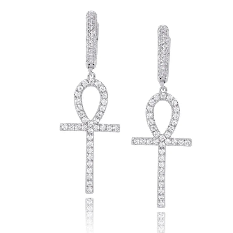 Vintage Boho Shiny Bohemian Cross Drop Earrings Baroque Dangle Earrings Ankh-Egyptian Cross Earrings Key Cross Jewelry