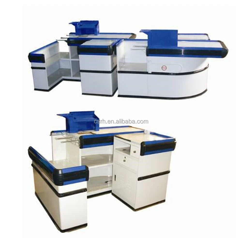 RH-CR038 1800*1100*850mm   White and Blue Shop Counter Design