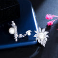 Non Pierced Design Shiny White Cubic Zirconia Bridal Wedding Party Cuff Clip on Pearl Earrings Without Piercing for Women