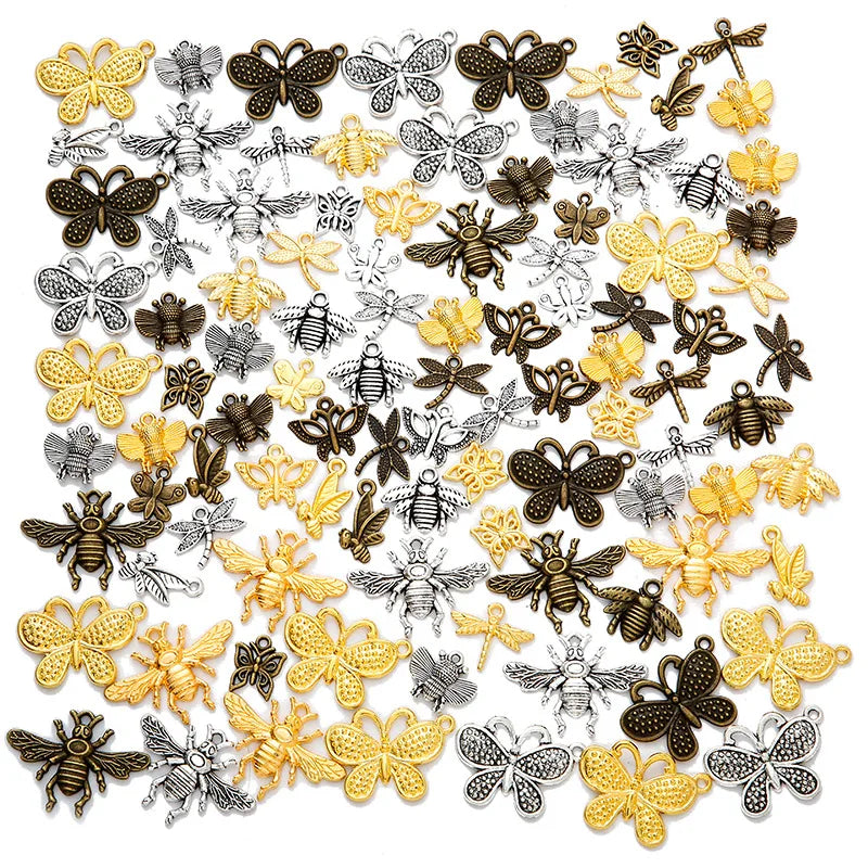 YuenZ 100 Pcs/bag Mix Metal Zinc Alloy Butterfly Bee Insect Charms Fit Jewelry Pendant for DIY Necklace Bracelet Jewelry Making