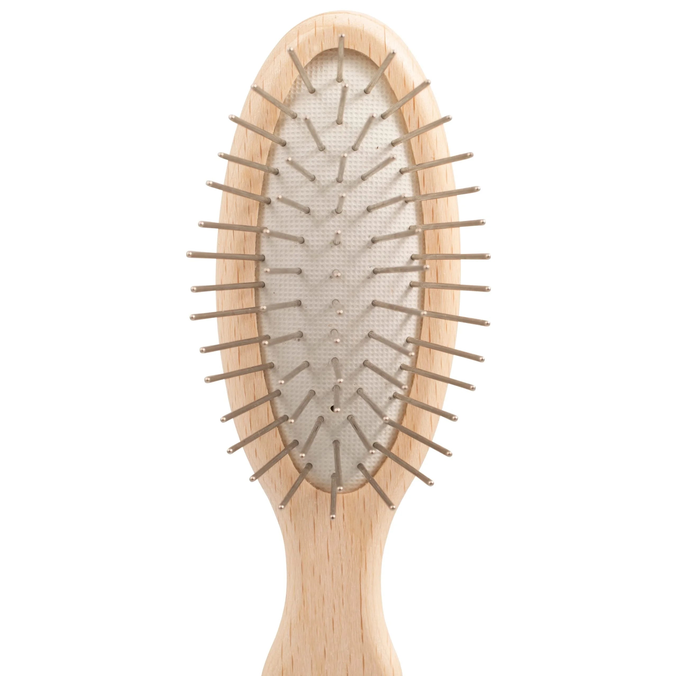 Professional Dog Grooming Products Beech Wood Pet Slicker Brush with 135Â° Angled Stainless Steel Pins Comfortable Grip Design