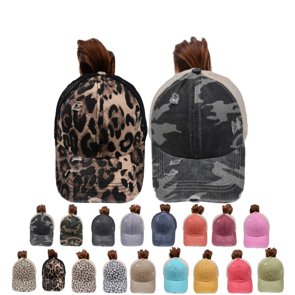 Women Sporty Common Hollow Out Ponytail Hat Outdoor Fashion Baseball Cap