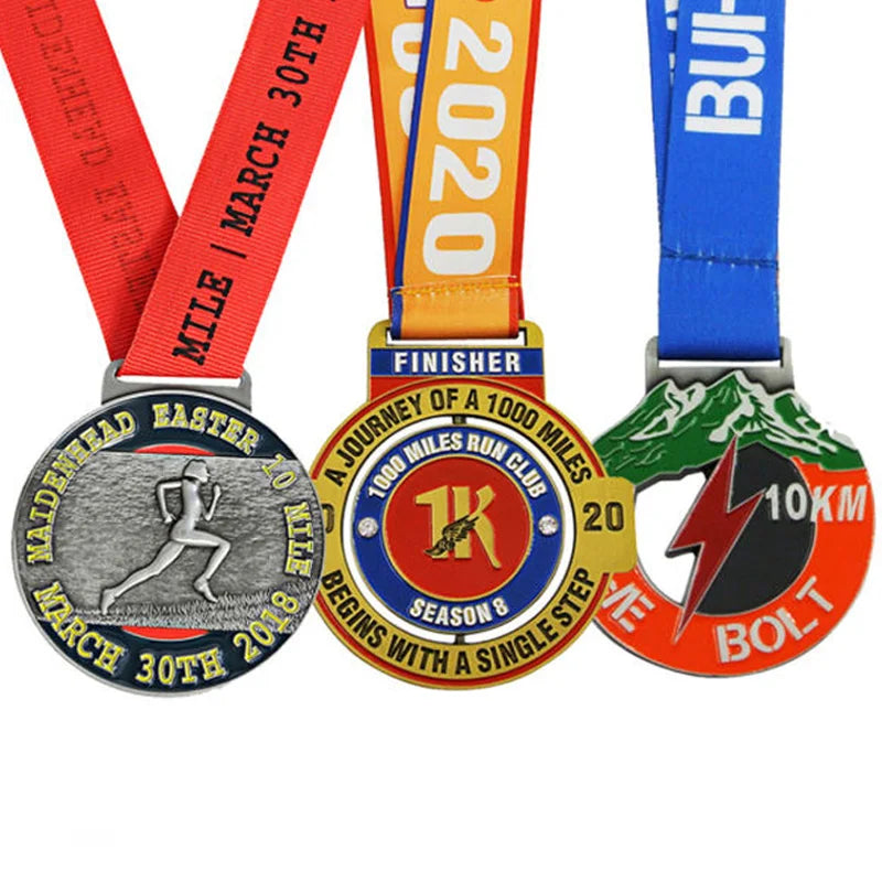Customizable Zinc Alloy 3D Gold Plated Sport Medal Custom Color Shape Letterpress Printing Marathon Theme Laser Engraving