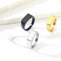 Simple Design Stainless Steel Blank Signet Ring Custom Laser Logo Silver Gold Black Dome Band Ring Rectangle Finger Ring