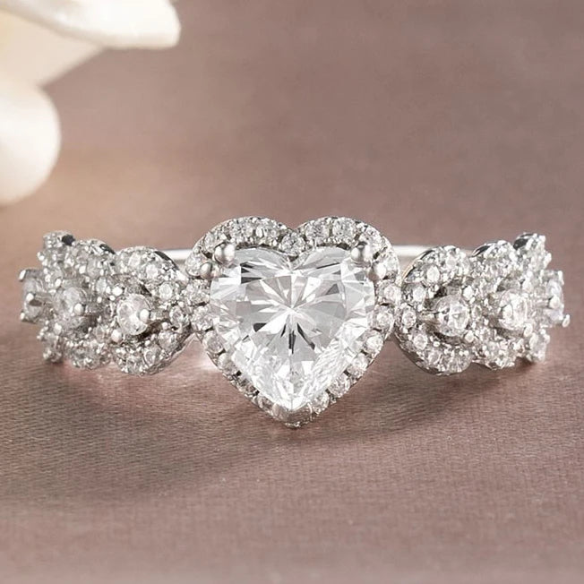 CAOSHI Delicate Elegant Women Heart CZ Silver Plated Cubic Zirconia Rings Wedding Engagement Bridal Finger Rings