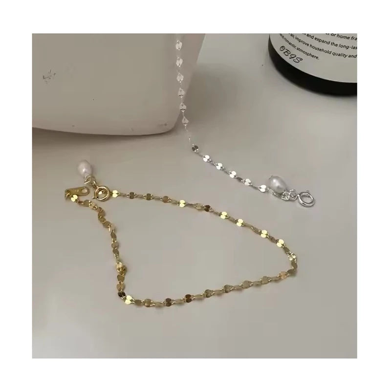 Freshwater Pearl 925 Sterling Silver Link Chain Bracelet for Women Gifts Jewelry