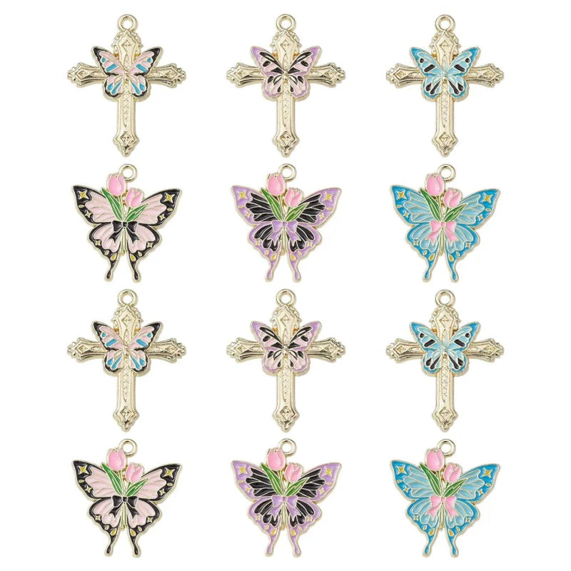 Enamel Butterfly Charms Animal with Flower Cross Charms for Jewelry Making Earrings Necklace Bracelet DIY