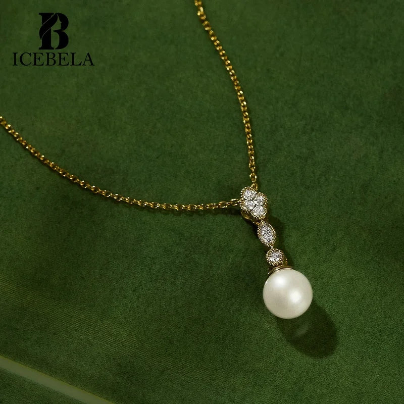 Exquisite Vintage 925 Sterling Silver Different-shaped Zircons and Pure Grace Pearl Pendant Necklaces for Women