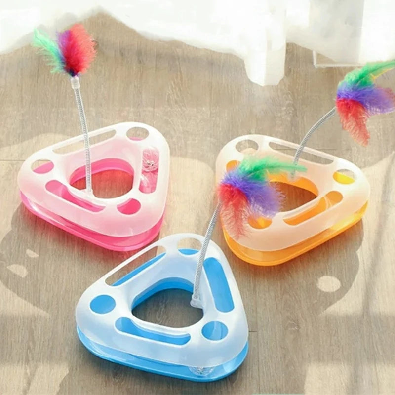 Wholesale Cat Training Toys Single- Layer Amusement Plate Feather Spring Cat Turntable Pet Interactive Toys Cat Supplies