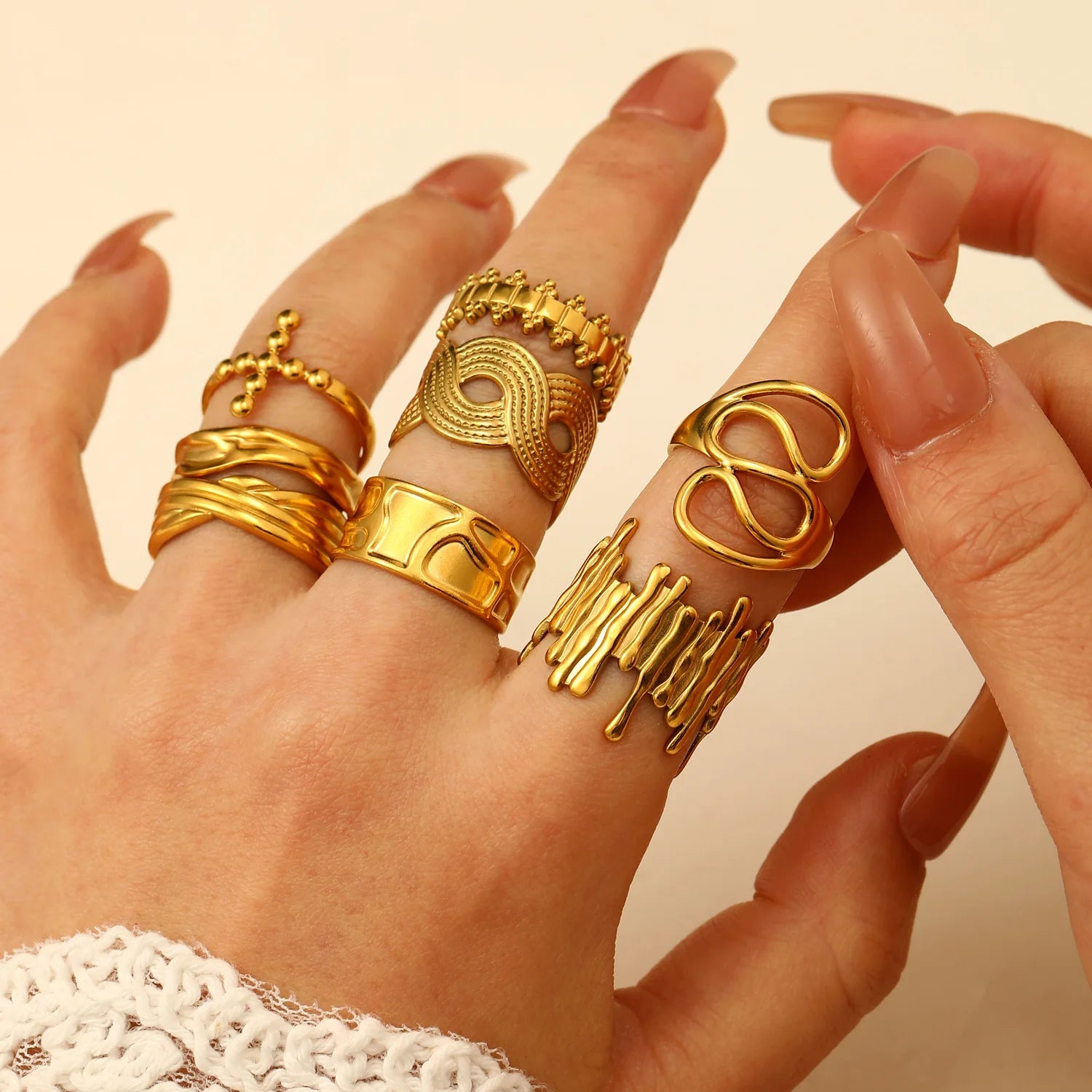 Waterproof Stainless Steel Stackable Geometry Cross Rings for Women Trendy Ladies Finger Ring Female Accessories Fashion Jewelry