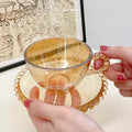 Vintage Handcrafted Clear Glass Bead Dot Handle Coffee Milk Tea Breakfast Espresso Mug Cup Saucer Set With Handle Pearl Edge