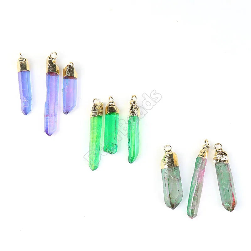 Wholesale Freeform Healing Crystal Green Purple Point Quartz Charm Original Stick Stone Pendants for Necklace