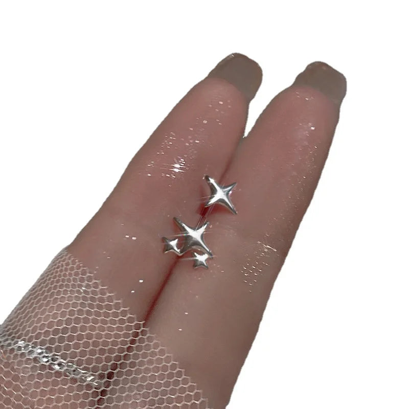 Real 925 Sterling Silver Asymmetrical Star Stud Earrings for Women Girls Fashion Jewelry 2024