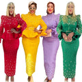 Africa Clothing Women's Suit Luxury African Dress Rhinestone Elegant African Dresses Mesh Fabric Dresses African Women