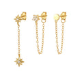 Five Pointed Star Trendy 925 Sterling Silver Diamond Tassel Chain Zircon 18K Gold Plated Stud Earrings Set