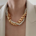 Triple Layered Twisted Beaded Pearl Necklace Wide Chunky Cuban Link Chain Necklaces for Women Punk Vintage Statement Jewelry Hot