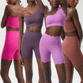 YIYI Wholesale Wave Pattern Yoga Sets for Women Plus Size High Waist Fitness 2 Piece Outfit One Shoulder Women Biker Short Set